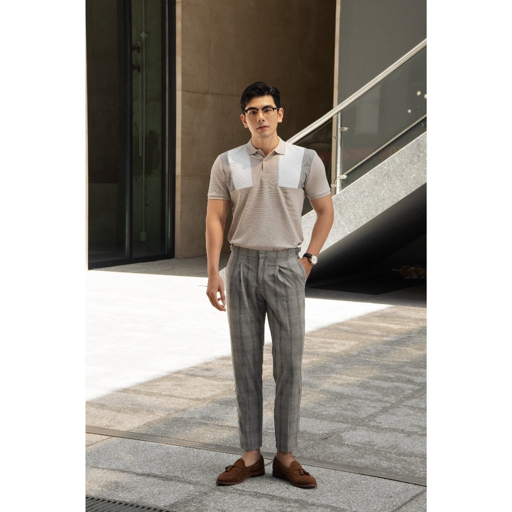 Quần Tây Sidetab Americus Gosani Phom Slimfit Phối Caro Màu Xám Đậm