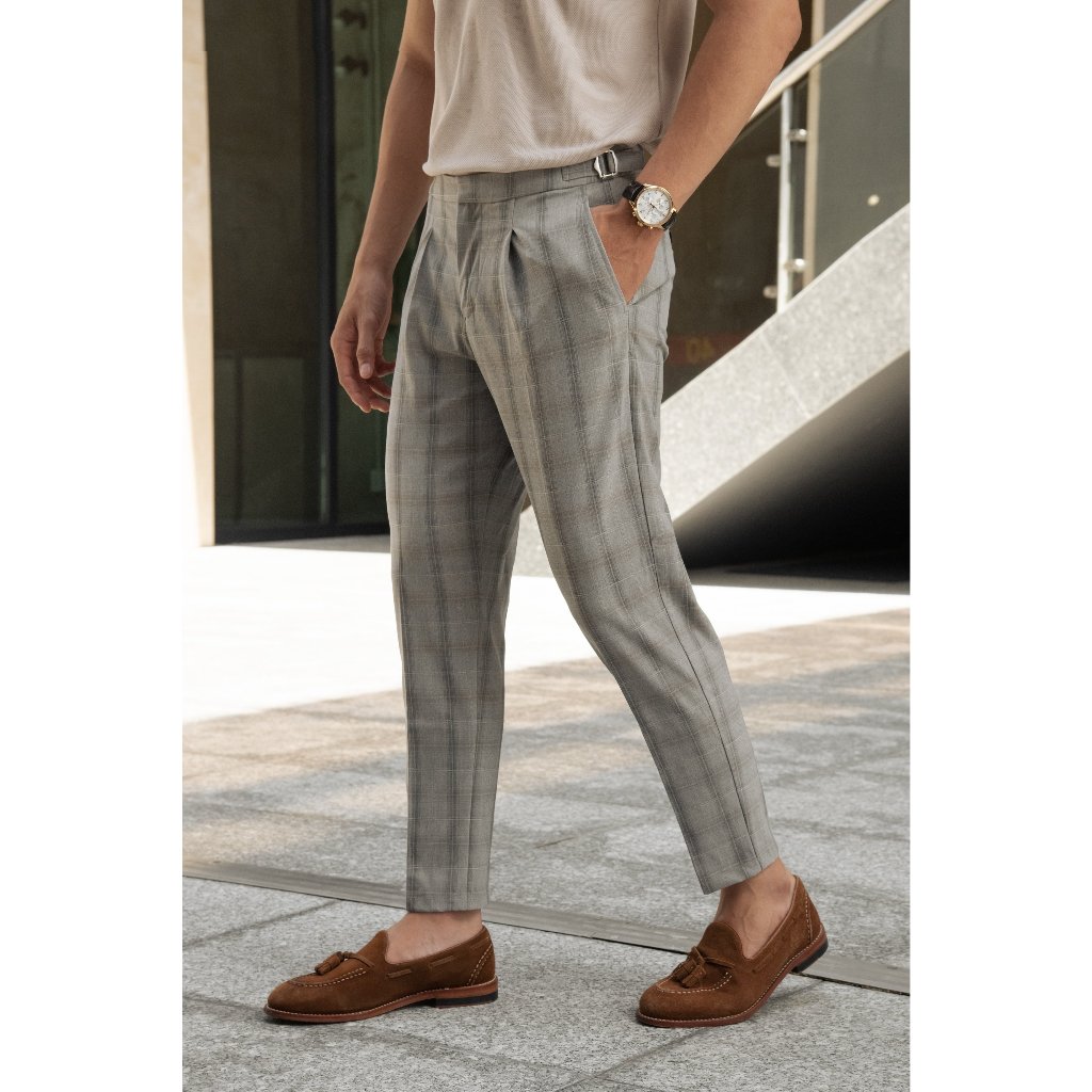 Quần Tây Sidetab Americus Gosani Phom Slimfit Phối Caro Màu Xám Đậm
