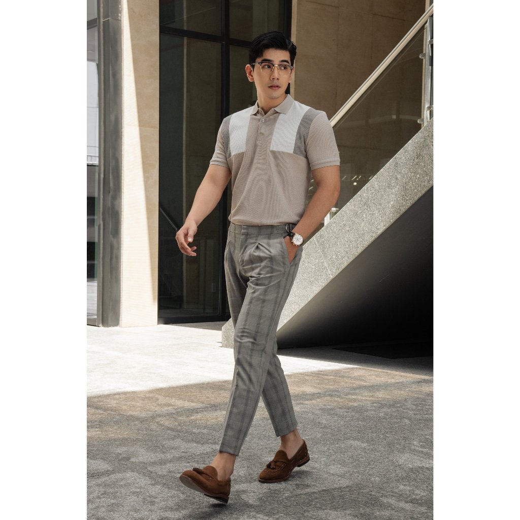 Quần Tây Sidetab Americus Gosani Phom Slimfit Phối Caro Màu Xám Đậm