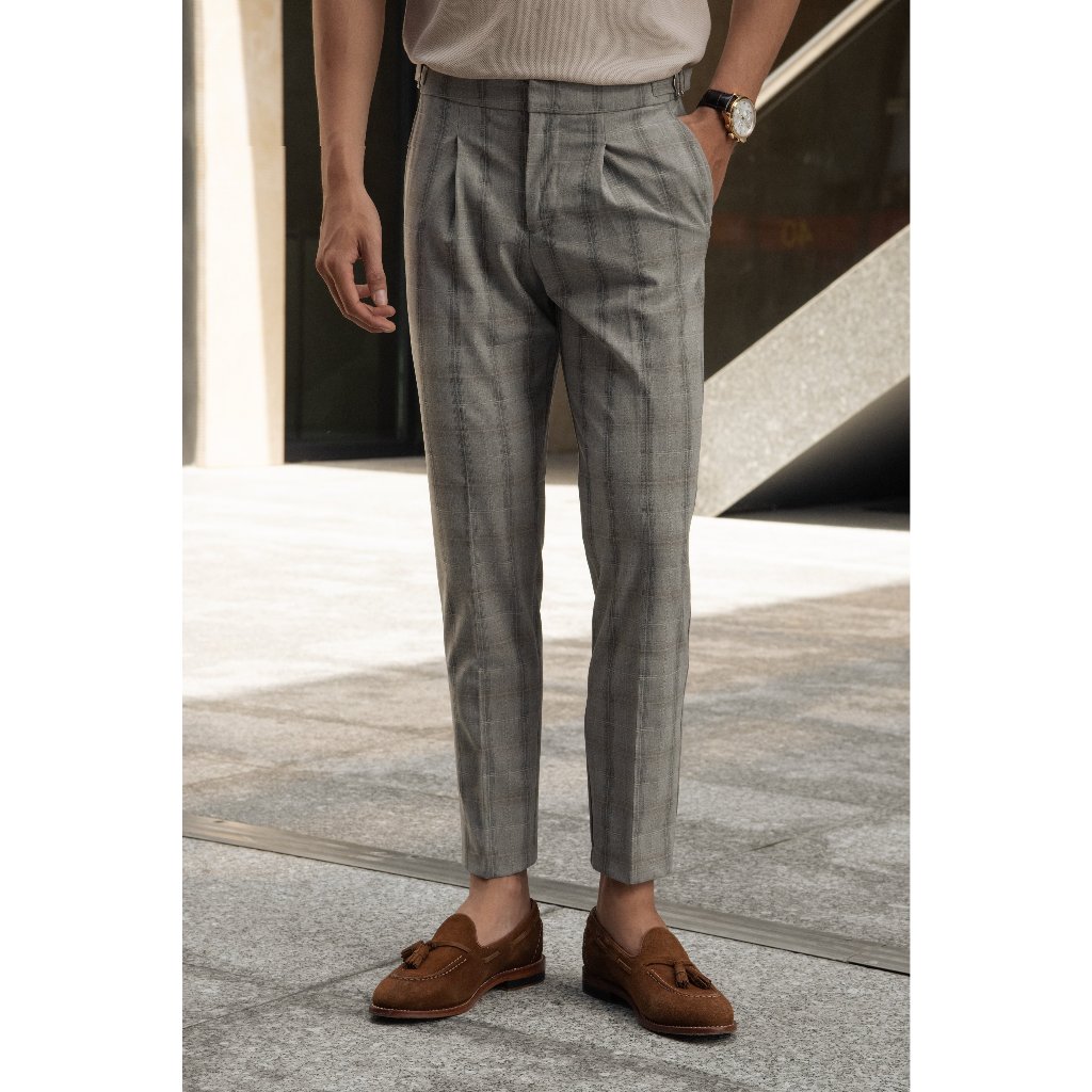 Quần Tây Sidetab Americus Gosani Phom Slimfit Phối Caro Màu Xám Đậm