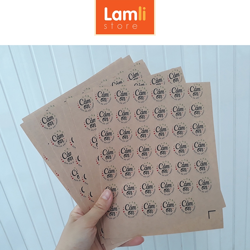 300 Nhãn dán CẢM ƠN, Sticker Thank you TIẾNG VIỆT dễ thương t.trí gói hàng/quà | Giấy Kraft đk 25mm