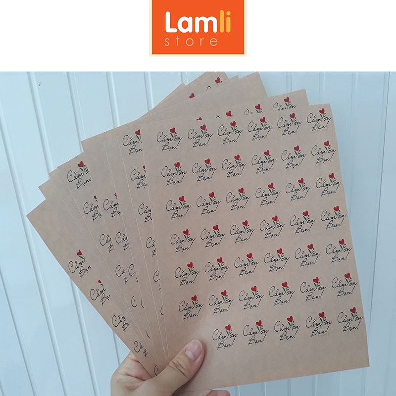 300 Nhãn dán CẢM ƠN, Sticker Thank you TIẾNG VIỆT dễ thương t.trí gói hàng/quà | Giấy Kraft đk 25mm