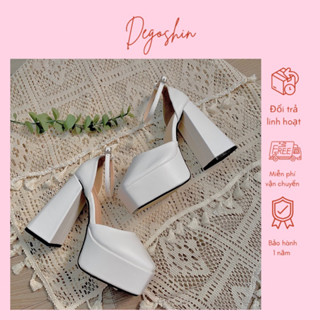 Giày cao gót Barbie da mềm gót trụ cao 9cm -13cm màu trắng basic Degoshin