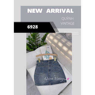 6928 Chân váy jean chữ A dáng ngắn 2 túi ngang Quỳnh Vintage