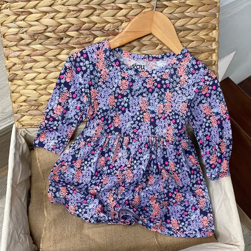 Váy cotton dài tay hoạ tiết hoa nhí siêu xinh cho bé gái size từ 10-24 cân