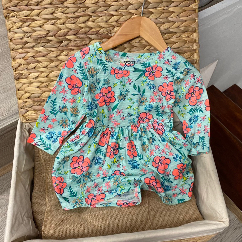 Váy cotton dài tay hoạ tiết hoa nhí siêu xinh cho bé gái size từ 10-24 cân