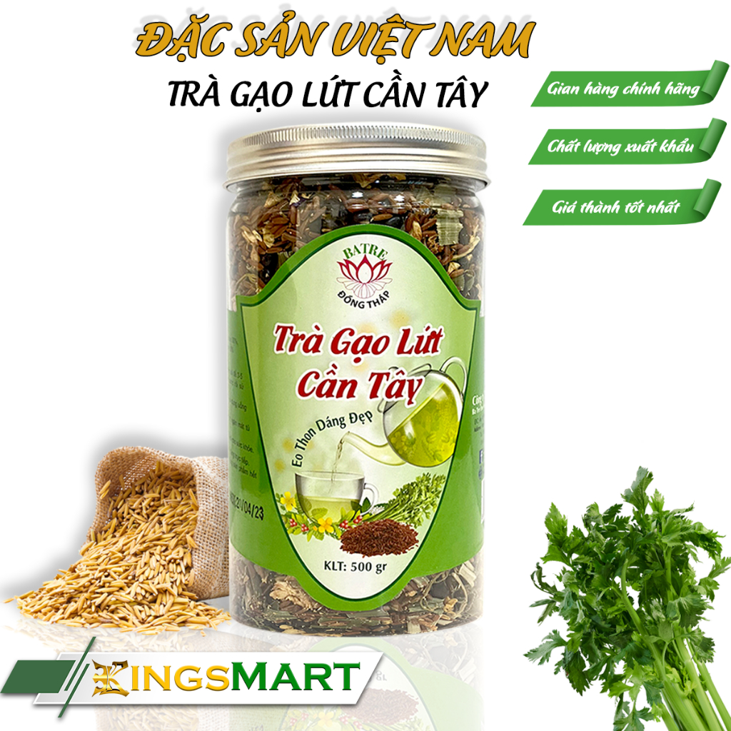 Trà Gạo Lứt Cần Tây - Thương hiệu Ba Tre - Đặc sản Đồng Tháp - Hộp 500g - Kingsmart