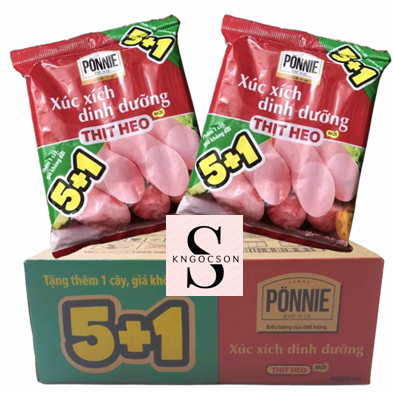 Thùng 20 gói - Xúc Xích Ponnie Thịt heo gói 5+1 - HSD 07/2024