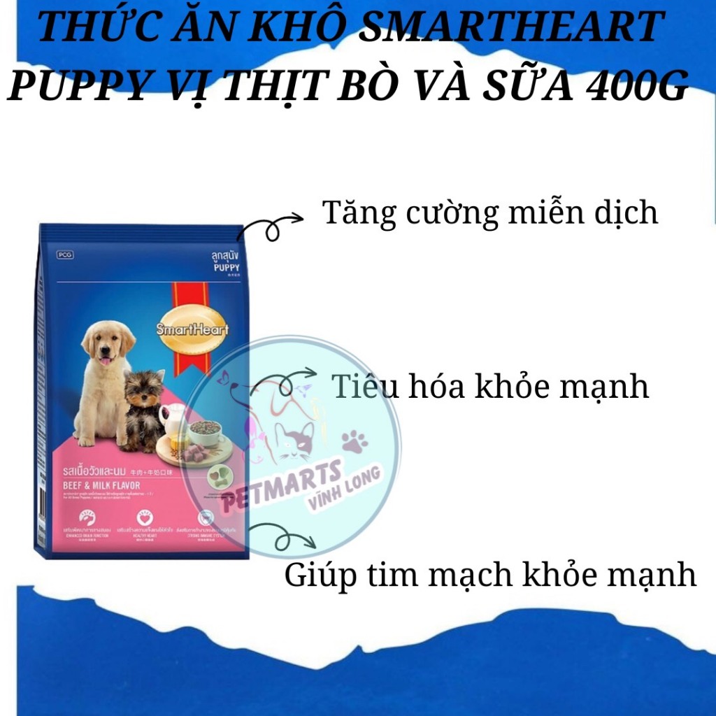Smart Heart Puppy Thức Ăn Dành Cho Chó Con Vị Thịt Bò Và Sữa Gói 400g