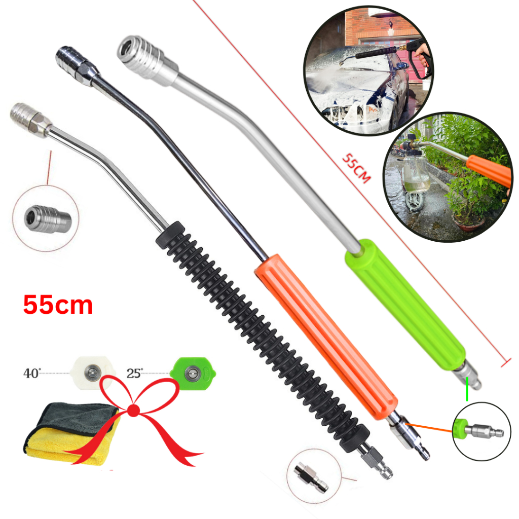 Cây Nối Dài Vòi Xịt Máy Rửa Xe Cao Áp Inox 304 Đầu Nối Nhanh 1/4 Tự Động Kèm Quà