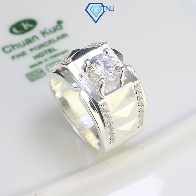 Nhẫn bạc nam 925 đính đá trắng sang trọng, trang sức nam cao cấp NNA0417 - Trang Sức TNJ