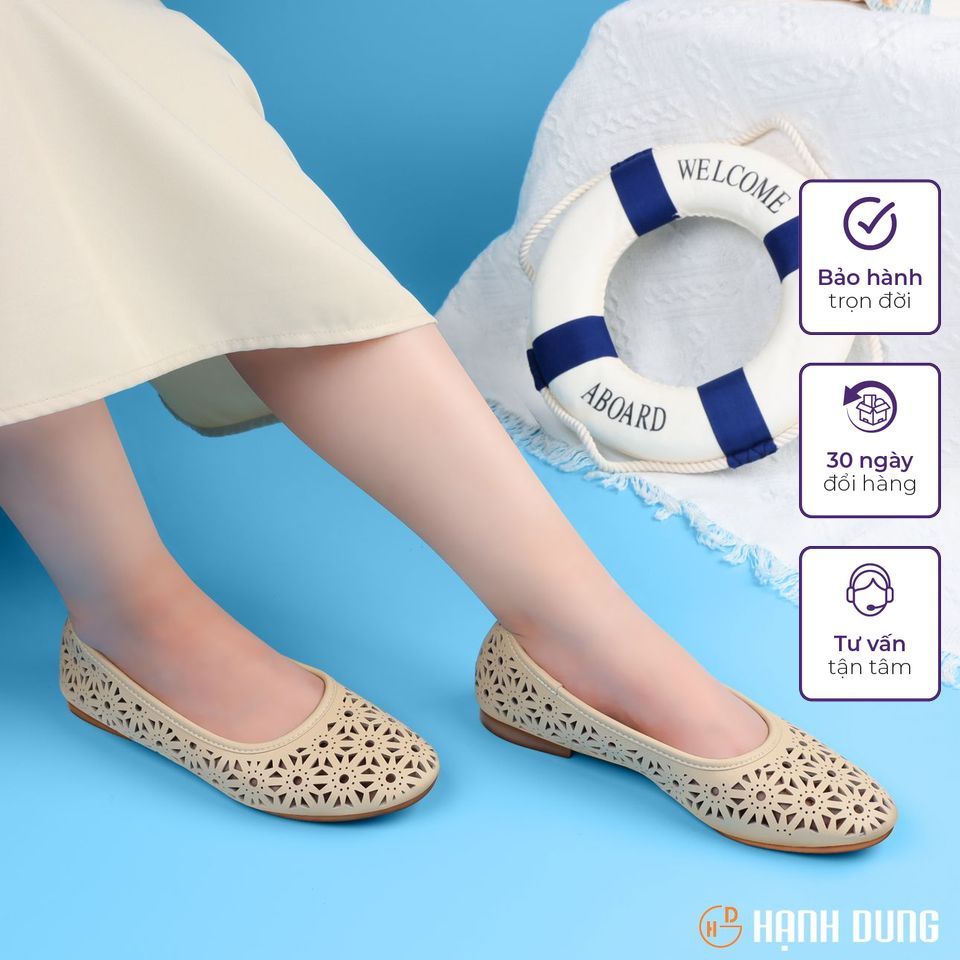 Giày Búp Bê Hạnh Dung HD29119AY ( Màu Đen - Kem - Xám )