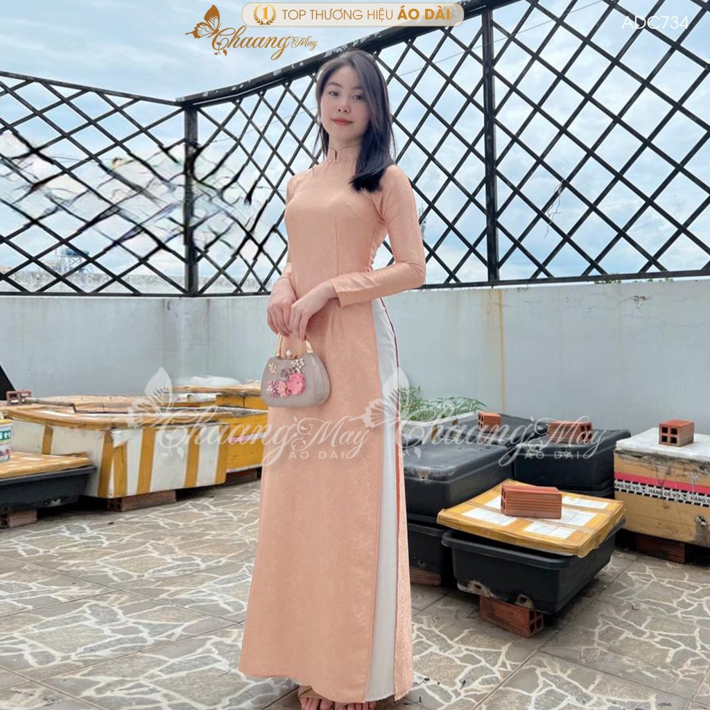 Áo dài gấm tơ hồng đất truyền thống Chaang may sẵn áo dài cô giáo trẻ trung niên dự tiệc cưới hỏi lễ tết đẹp ADC734