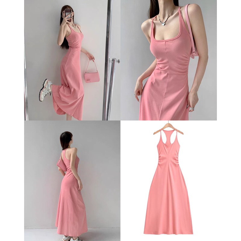 Order 15 ngày-Đầm maxi thun ba lỗ kèm nhấn eo #1167