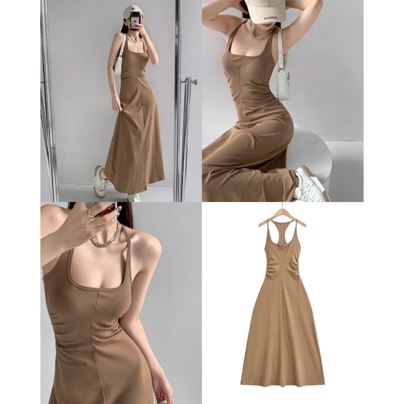 Order 15 ngày-Đầm maxi thun ba lỗ kèm nhấn eo #1167