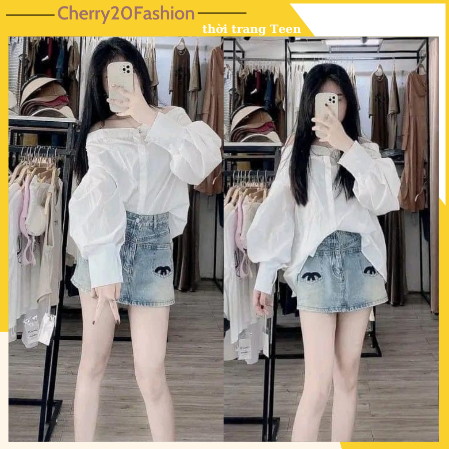 Chân váy ngắn bò jeans nữ xanh loang hình thêu siêu đẹp, chân váy jeans cực dễ mix đồ form chữ A tôn dáng cực kì