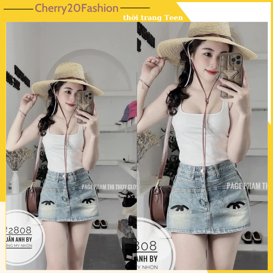 Chân váy ngắn bò jeans nữ xanh loang hình thêu siêu đẹp, chân váy jeans cực dễ mix đồ form chữ A tôn dáng cực kì