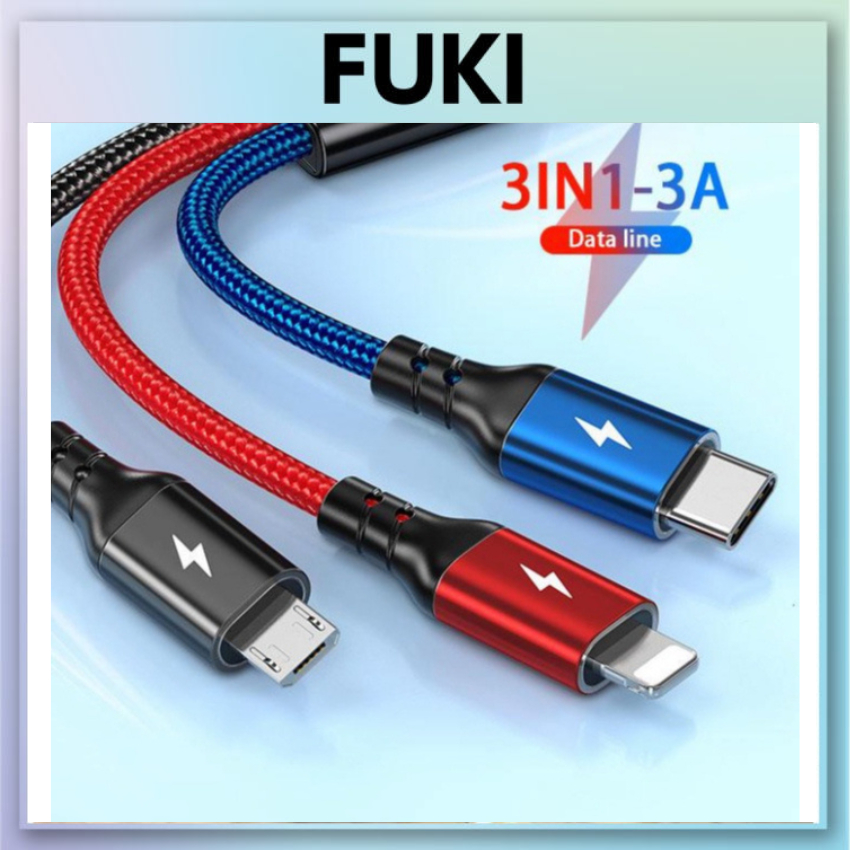 Dây cáp sạc nhanh USB Type C 3 trong 1 thích hợp cho điện thoại iPhone Android FUKI