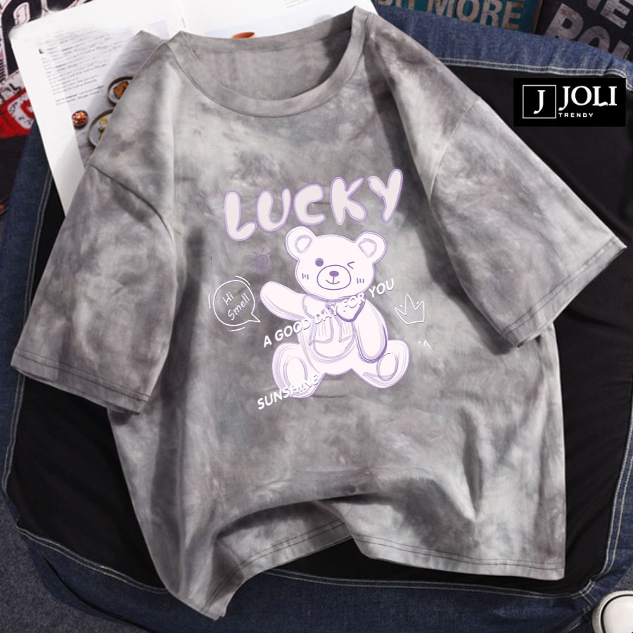 Áo Thun Loang, Áo Phông Nam Nữ Unisex Tay Lỡ By JOLI BST 01 Màu Ghi In Hình Chất Cotton Form Rộng