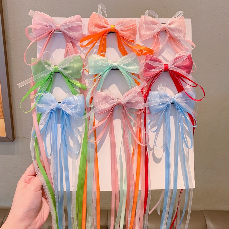 Set 2 Kẹp tóc nơ ruy băng dài nhiều màu cho bé gái tết tóc siêu xinh phụ kiện múa hot 2024