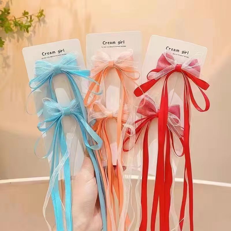 Set 2 Kẹp tóc nơ ruy băng dài nhiều màu cho bé gái tết tóc siêu xinh phụ kiện múa hot 2024