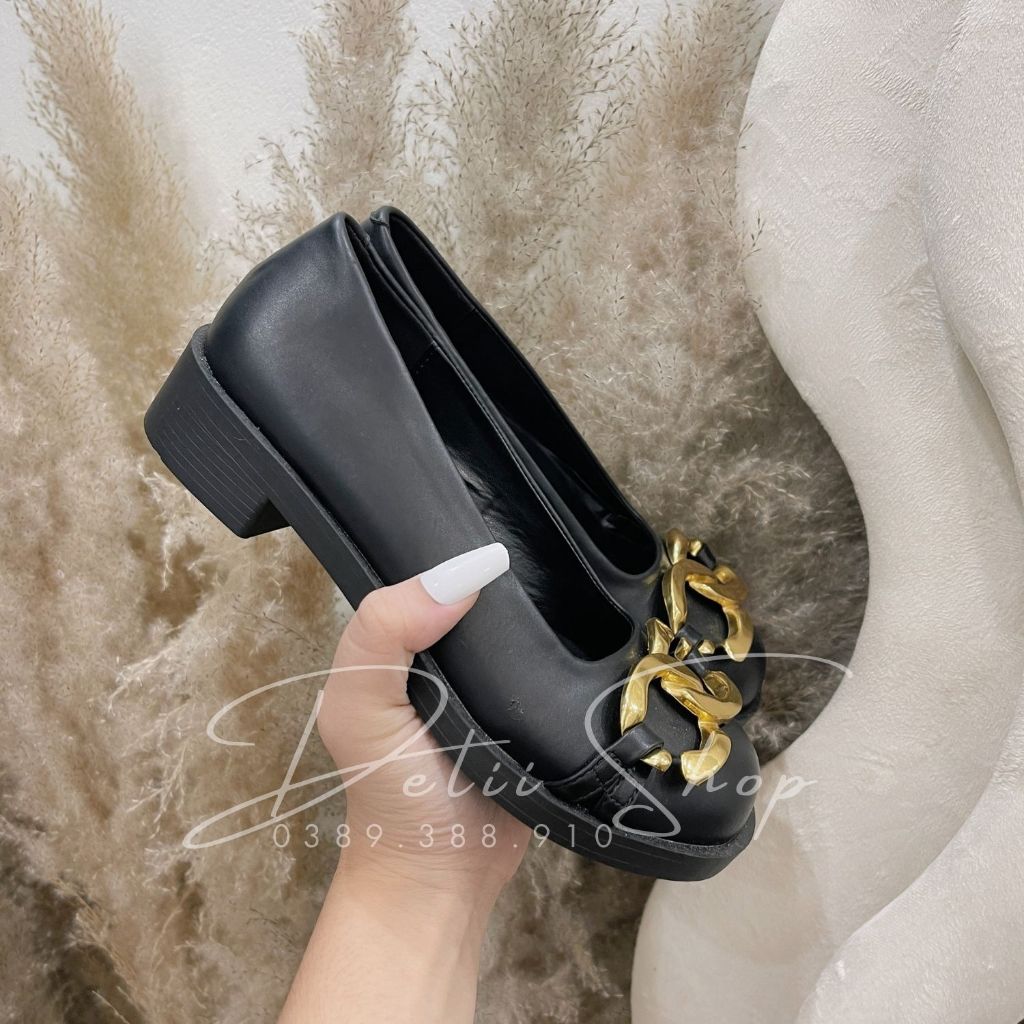 Giày nữ giày búp bê nữ CnK đế cao 2cm mũi tròn xích vàng  sang trọng hàng Fullbox