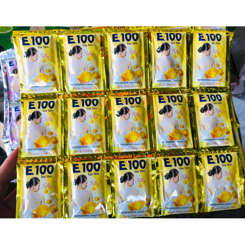 Sữa tắm E100 trắng, vàng , hồng dây 24 gói