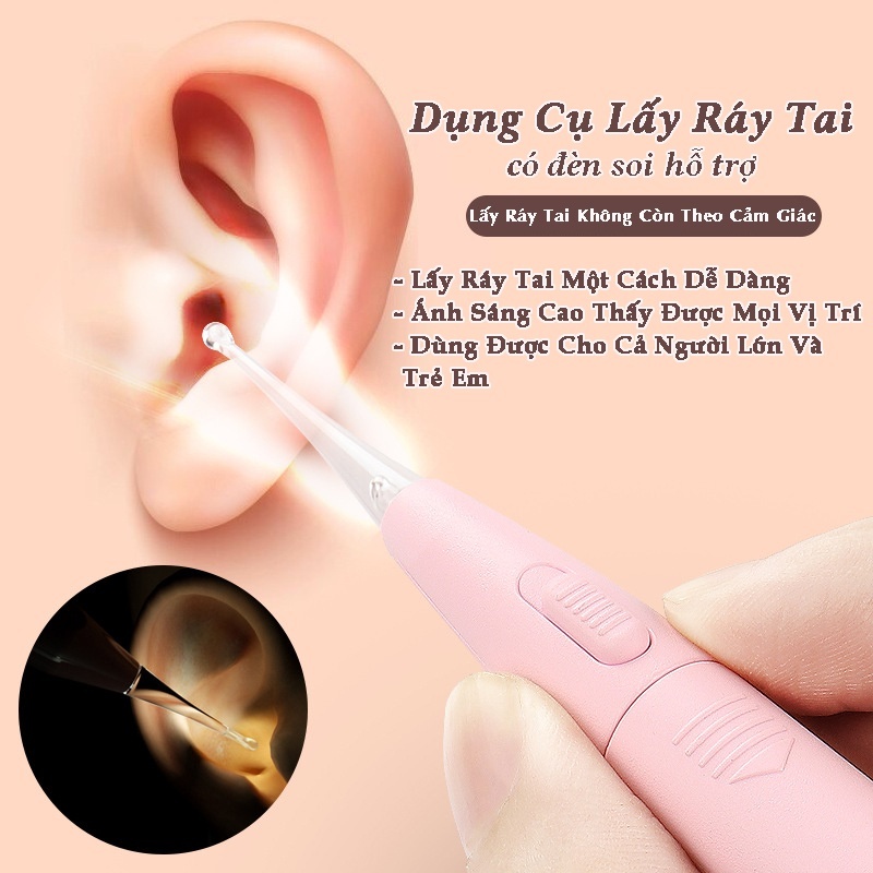 Dụng cụ lấy rái tay cho bé có đèn led siêu sáng pin sạc lại USB đầu silicon mềm không gây đau rát,an toàn tiện lợi