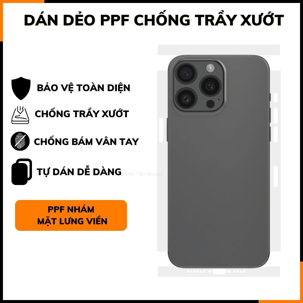 Dán dẻo PPF iphone 15 pro max trong suốt hoặc nhám chống bám vân tay bảo vệ điện thoại mua 1 tặng 1 huỳnh tân store