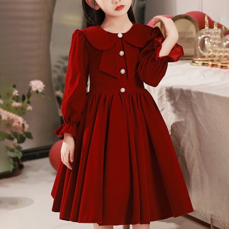 Váy tiểu thư bé gái chất liệu nhung nhập khẩu cao cấp- váy dài tay bé gái đi học đi chơi phong cách nhẹ nhàng tiểu thư