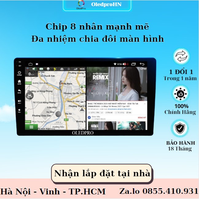 Màn hình android cho ô tô OLEDPRO Ultra 2K Ram 4GB Rom 32gb 8 Core, độ phân giải 2000 x 1200. Bảo hành 2 năm