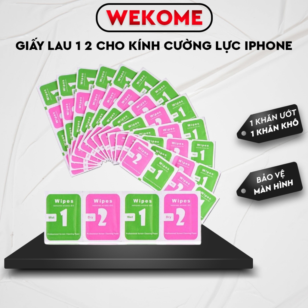 Giấy lau 1 2 Wekome cho Kính cường lực iphone 5/5s/6/6s/7/7plus/8/8plus/plus/x/xr/xs/11/12/13/14/pro/max.