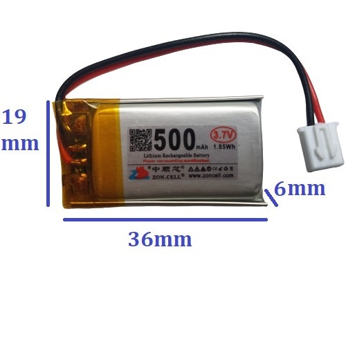 Pin Lithium Li-Po cho Smart Watch, Pin cho đồng hồ thông minh, dung lượng 400mAh, 500mAh, 600mAh điện áp 3,7V