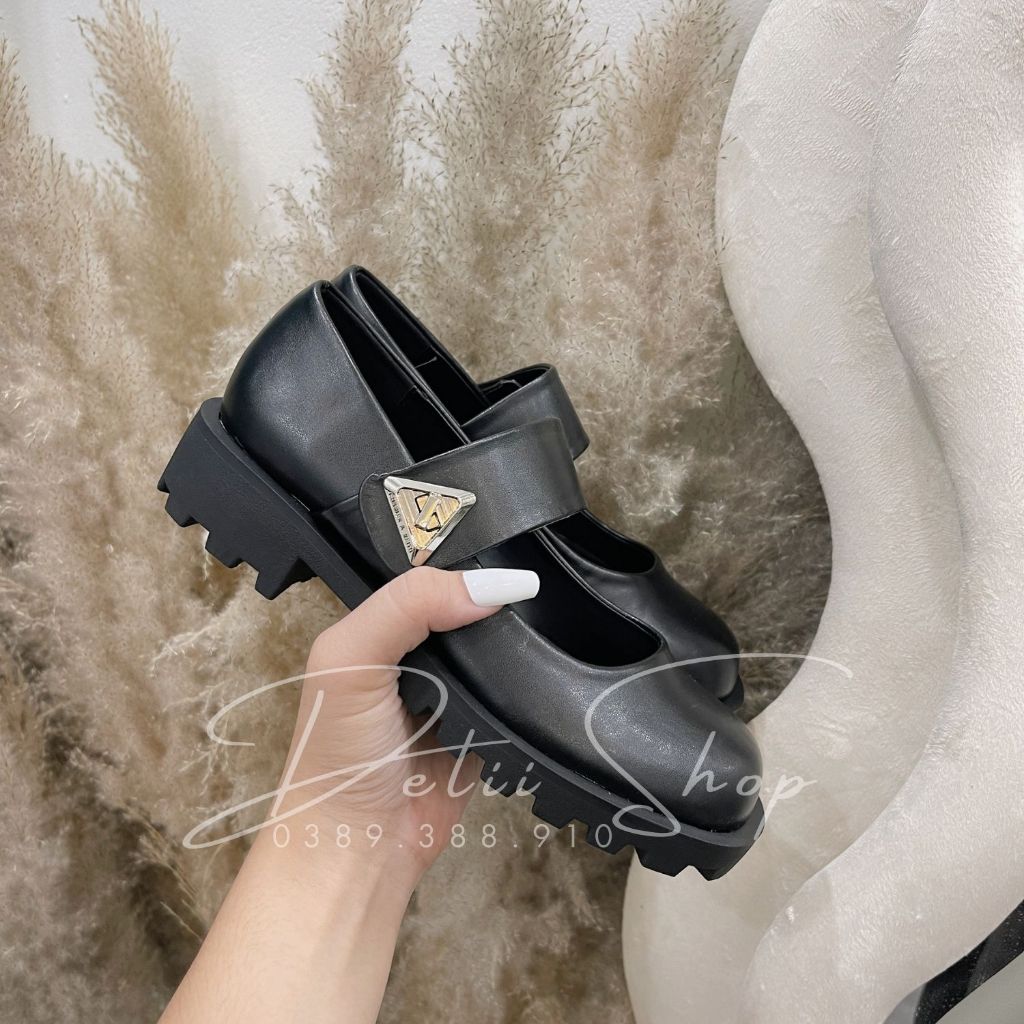 Giày CnK nữ giày búp bê phong cách tiểu thư quai cài tam giác đế cao 3cm dễ phối đồ hàng fullbox