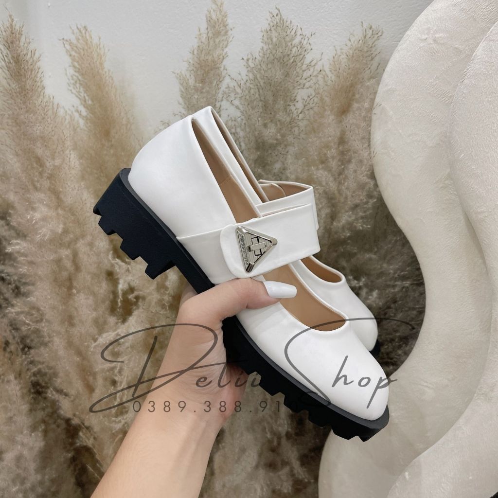 Giày CnK nữ giày búp bê phong cách tiểu thư quai cài tam giác đế cao 3cm dễ phối đồ hàng fullbox