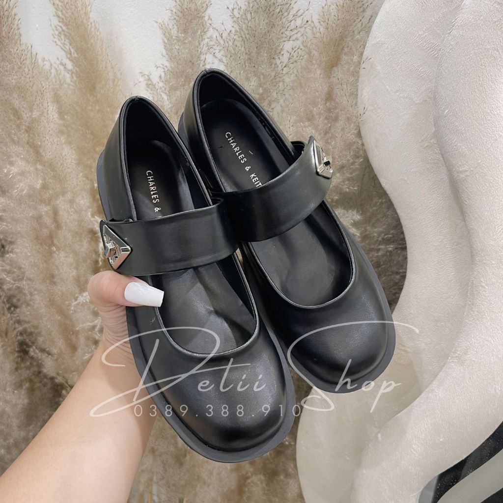 Giày CnK nữ giày búp bê phong cách tiểu thư quai cài tam giác đế cao 3cm dễ phối đồ hàng fullbox