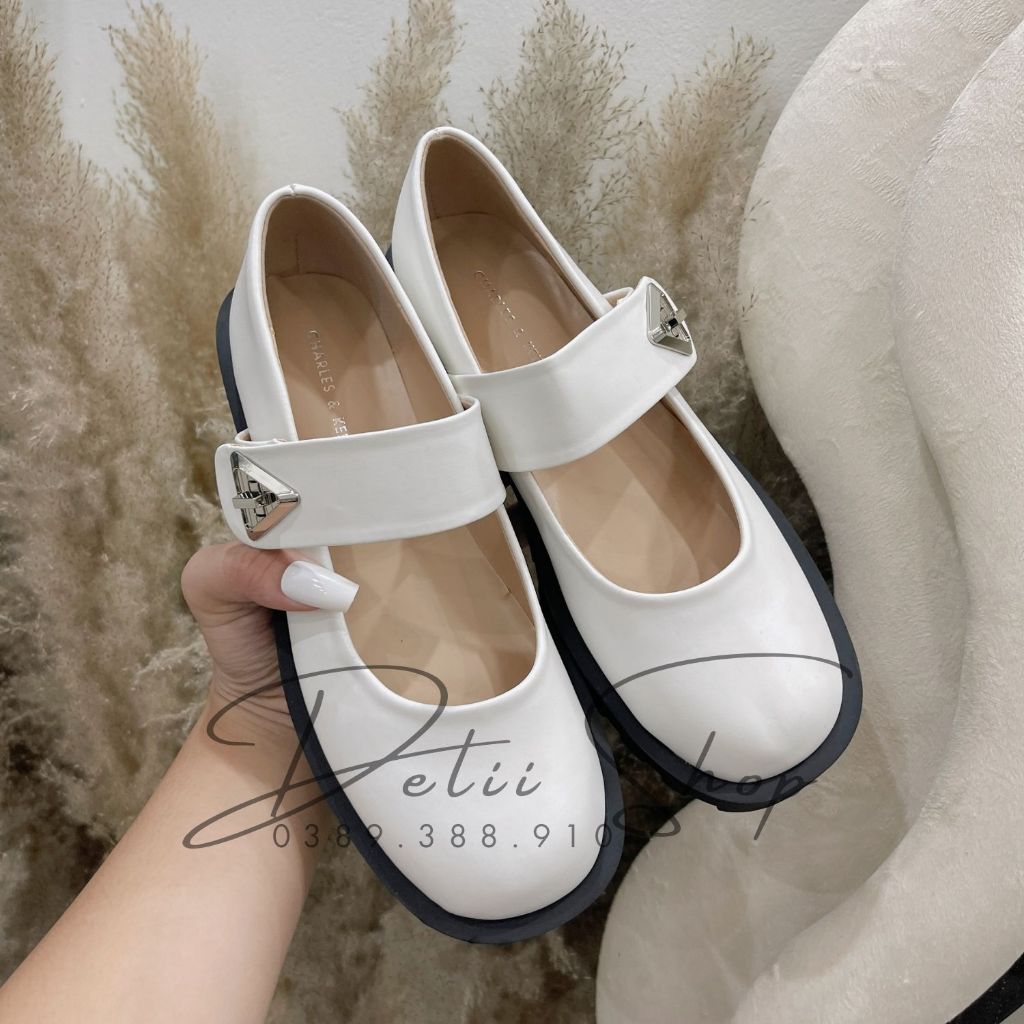 Giày CnK nữ giày búp bê phong cách tiểu thư quai cài tam giác đế cao 3cm dễ phối đồ hàng fullbox