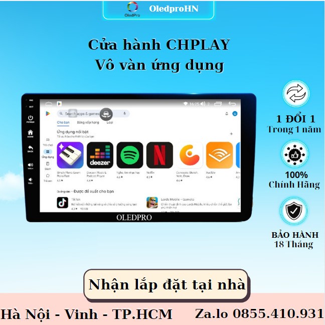 Màn hình android cho ô tô OLEDPRO A5  Ram 2G Rom 32G 8 nhân, có quạt tản nhiệt. Bảo hành chính hãng 18 tháng