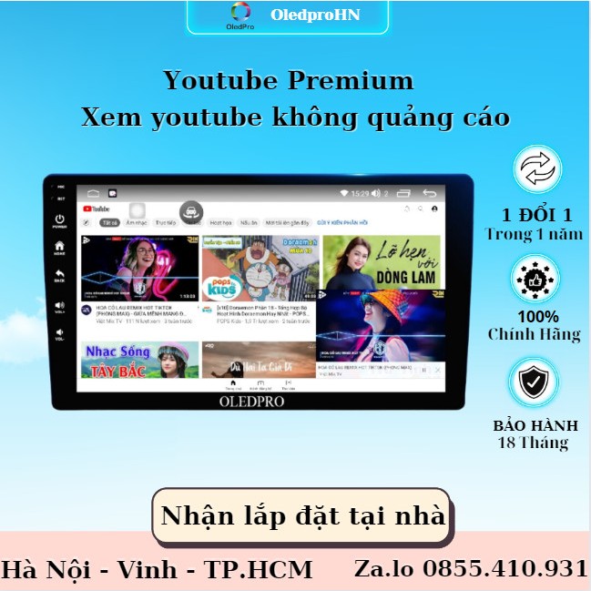 Màn hình android cho ô tô OLEDPRO A5  Ram 2G Rom 32G 8 nhân, có quạt tản nhiệt. Bảo hành chính hãng 18 tháng