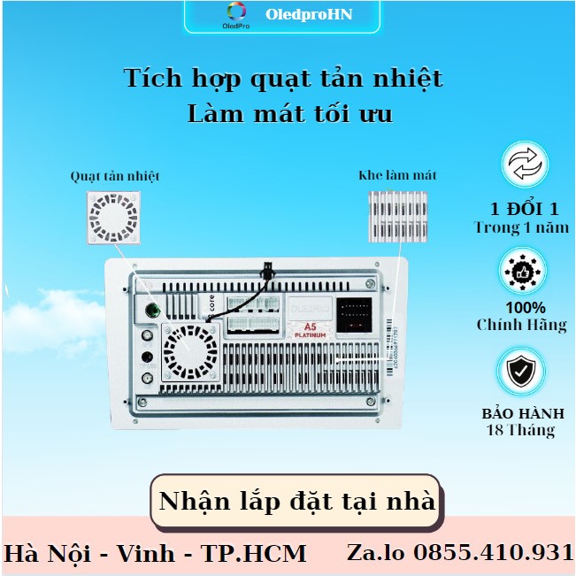 Màn hình android cho ô tô OLEDPRO A5  Ram 2G Rom 32G 8 nhân, có quạt tản nhiệt. Bảo hành chính hãng 18 tháng