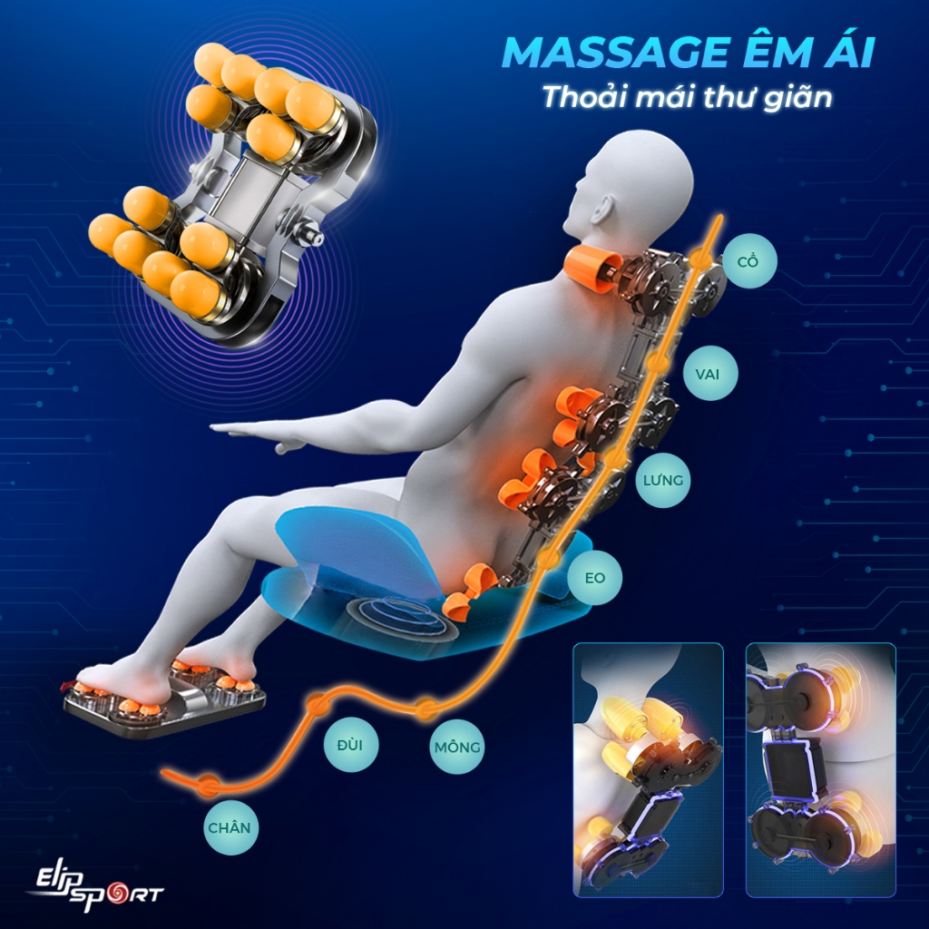 Ghế Massage Toàn Thân ELIP Osa - Massage không trọng lực, Nhiệt hồng ngoại giảm đau nhức, Massage chân, Túi khí kép