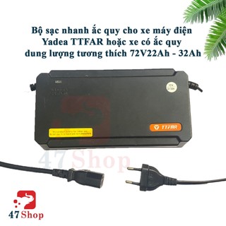 Bộ sạc nhanh ắc quy cho xe máy điện Yadea TTFAR hoặc xe có ắc quy dung lượng tương thích 72V22Ah - 32Ah