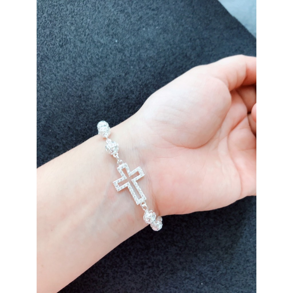 Vòng tay, Lắc Tay Bi Bạc Cao Cấp 925  Mix Thánh Giá  Lấp Lánh Sang Trọng