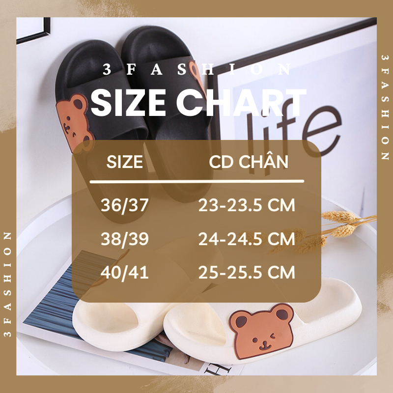 Dép nữ quai ngang đế bánh mì hình gấu nâu dễ thương nhựa đúc bền đẹp chống nước nhẹ êm chân 3Fashion - 3255
