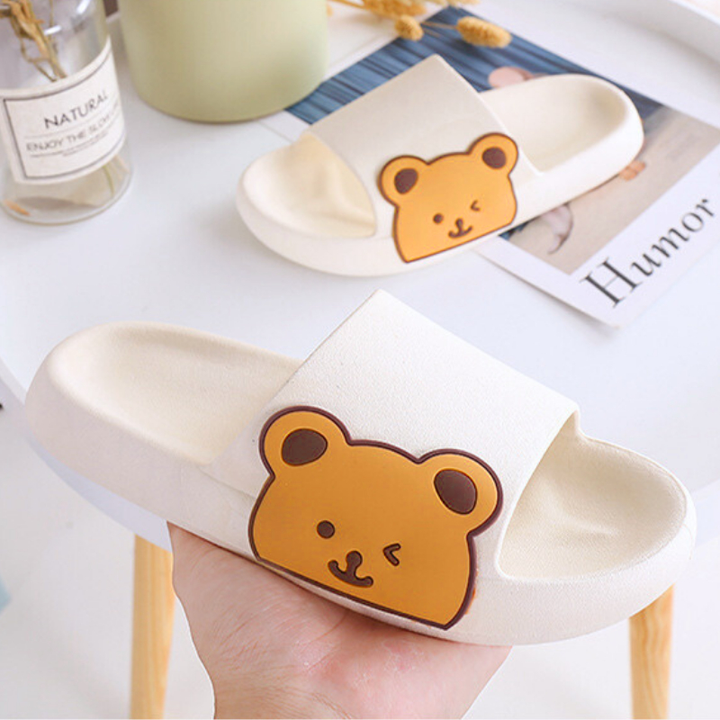 Dép nữ quai ngang đế bánh mì hình gấu nâu dễ thương nhựa đúc bền đẹp chống nước nhẹ êm chân 3Fashion - 3255