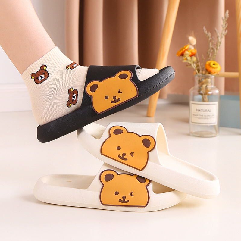 Dép nữ quai ngang đế bánh mì hình gấu nâu dễ thương nhựa đúc bền đẹp chống nước nhẹ êm chân 3Fashion - 3255