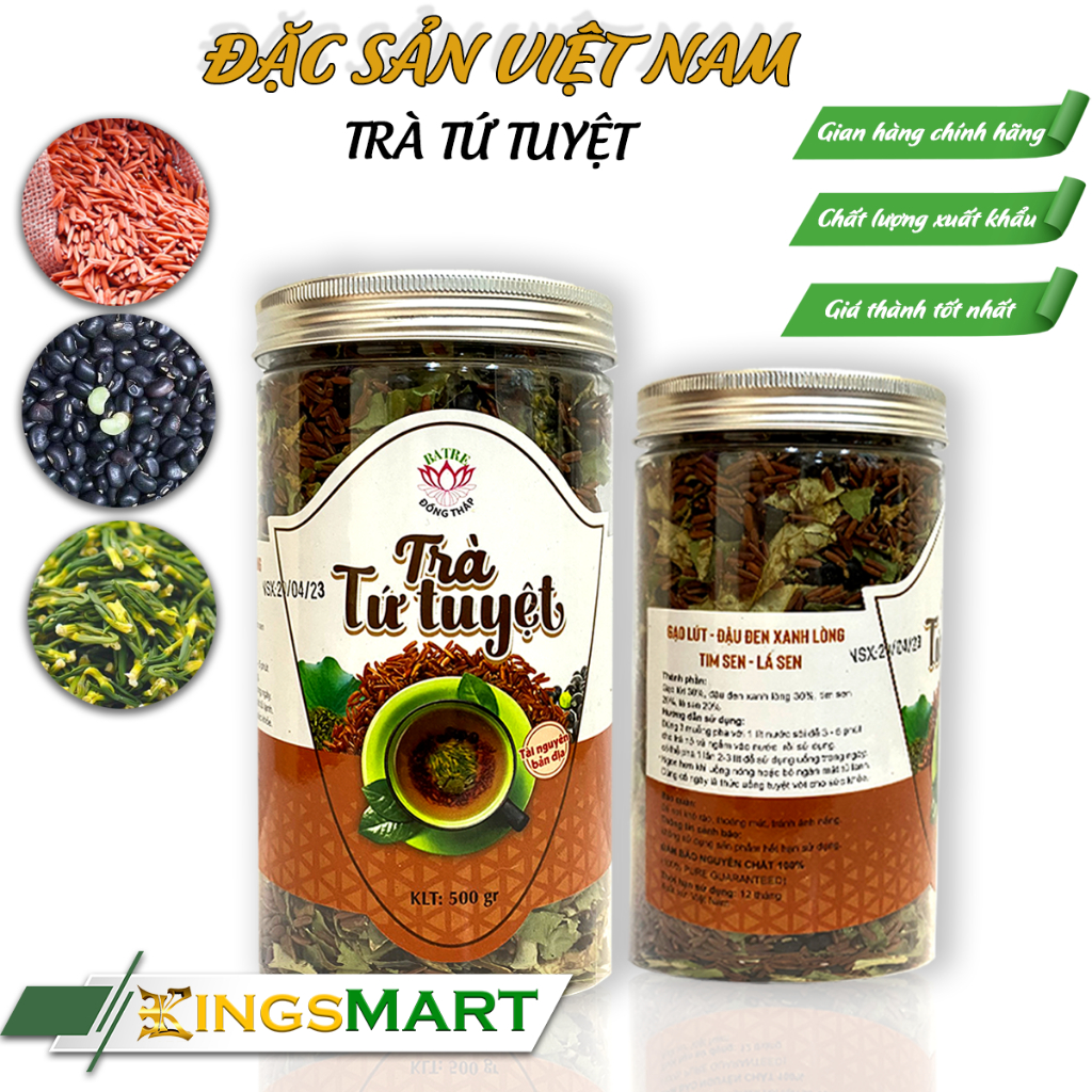 Trà Tứ Tuyệt Cao Cấp - Thương hiệu Ba Tre - Đặc sản Đồng Tháp - Hộp 500g - Kingsmart