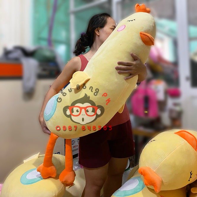 Gấu bông gối ôm gà vàng gà dài vịt vàng vịt dài 1m2 gấu bông trà sữa vải nhung mịn
