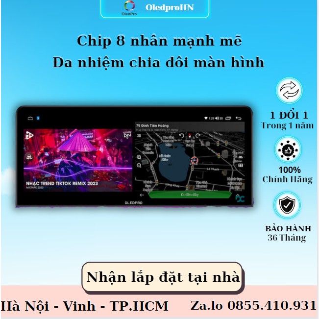 Màn hình Android cho ô tô OLEDPRO Premium 12.3inh Ram4GB Rom 32GB Bản Cao Cấp Bảo Hành 18 Tháng