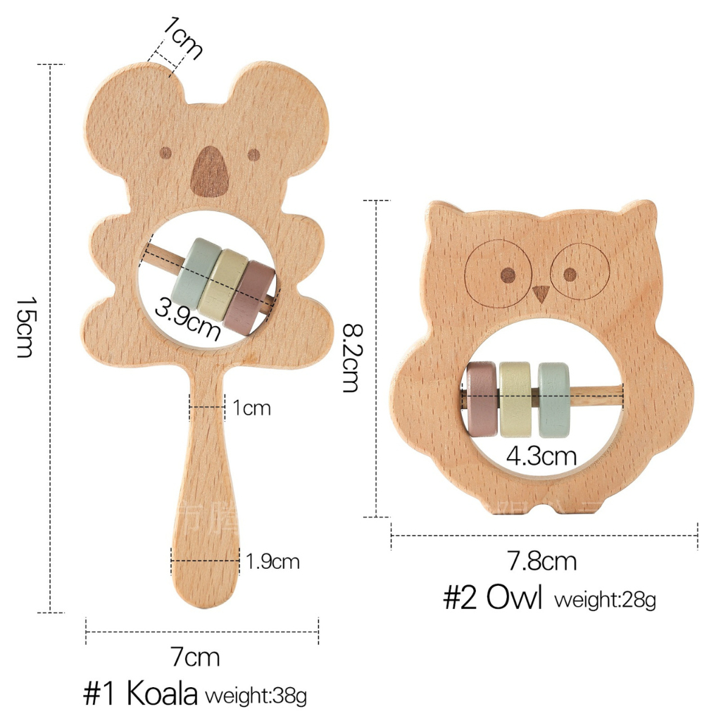 Lục Lạc Gỗ Hình Động Vật Cho Bé Neo Town - Wooden Animals Baby Rattles